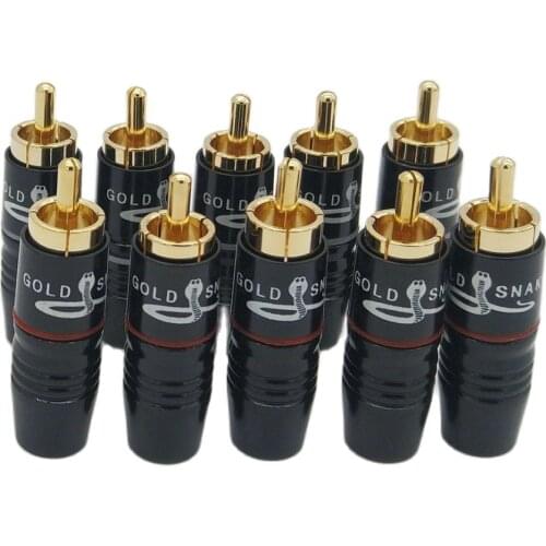 RCA Connector For 8mm Audio Cable Gold Plated RCA Male Plug Professional Speaker Audio Adapter 10Pcs/Lot