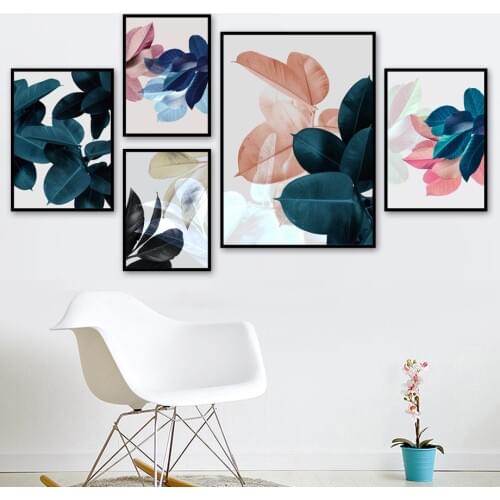 Pink Green Big Tropical Leaf Abstract Wall Art Canvas Painting Nordic Posters And Prints Wall Pictures For Living Room Decor