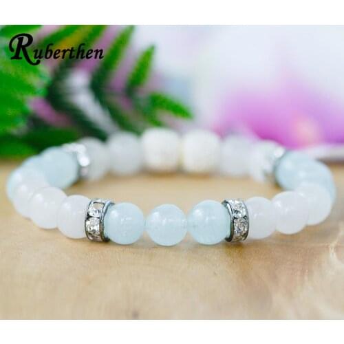 Ruberthen Aqua marine Essential Oil Bracelet Lava Diffuser Bracelet Aromatherapy Jewelry Natural Stone Healing Crystals Bracelet