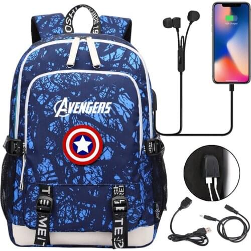 MARVEL Large Capacity Student bag Oxford cloth Waterproof Schoolbag Travel Backpack USB Charging listen to music Schoolbag
