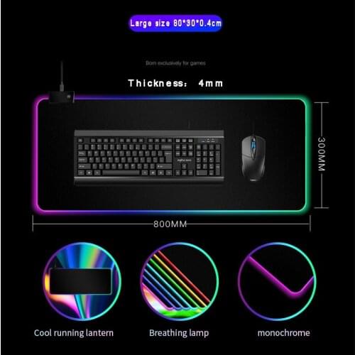 LED Light Gaming Big Mouse Pad RGB Large Keyboard Cover Non-Slip Rubber Base Computer Carpet Desk Mat PC Large Mouse Pad