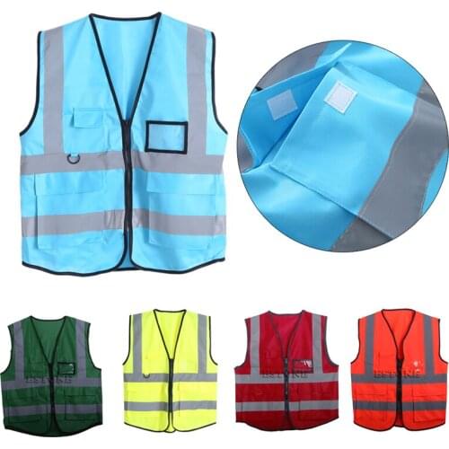 Hi-Vis Safety Vest With Zipper Reflective Jacket Security Waistcoat 5 Pockets