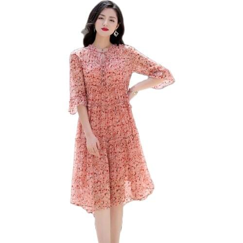 TML21335 New Fashion 2021 Summer Clothing Women High-End Elegant Socialite Large Size Loose Lace-up 100% Silk Dress Floral