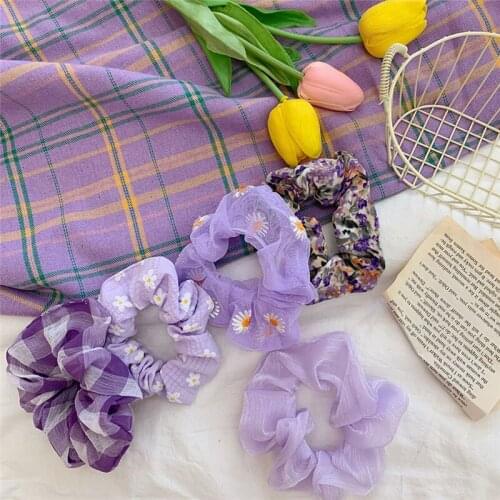 Purple Daisy Scrunchie Hairband Women Girl Elastic Hair Rubber Bands Hair Accessories Headband Gum Hair Tie Rope Ponytail Holder