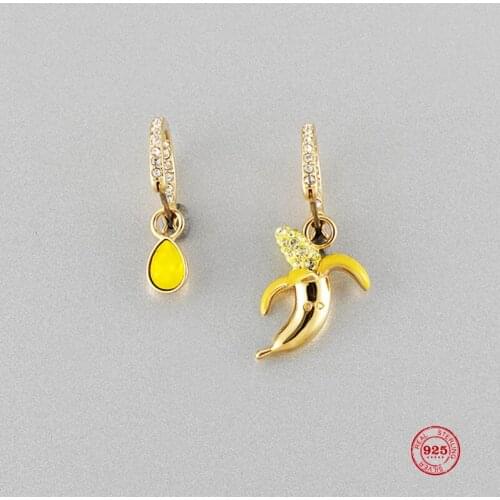 2020 Fashion Charm Sterling Silver Original 1:1 Copy, Asymmetric Design Cute Fun Banana Earrings Women Luxury Jewelry Gifts