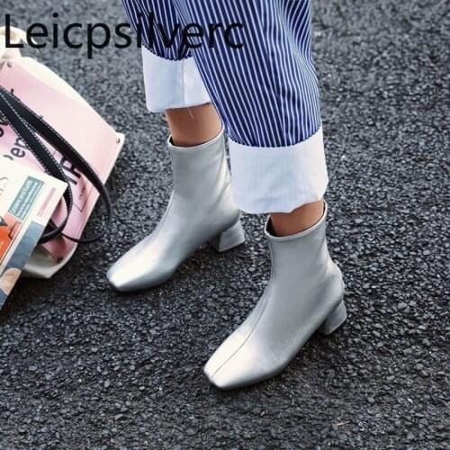 Womens Boots Autumn And Winter new style Middle tube Fang He Thick heel zipper Womens Mid boots plus size 30-52 boots women