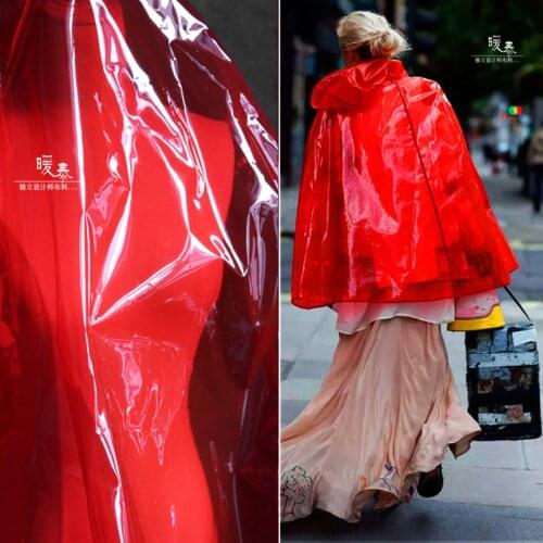 0.2mm TPU Fabric PVC Red Transparent Liquid Plastic Film Waterproof DIY Raincoat Crystal Bags Background Decor Designer Fabric