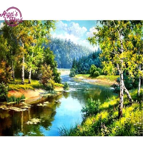 Full Drill Square Diamond 5D DIY Diamond Painting"Trees and rivers"Diamond Embroidery Cross Stitch Rhinestone Mosaic Painting
