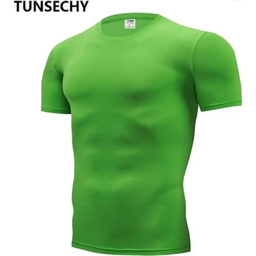 Brand mens casual short-sleeved o collar sports T-shirt fashion mens fitness breathable quick dry plain T-shirt