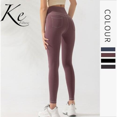 KE peach hip fashion fake pocket design sexy stretch high waist running fitness yoga pants outer wear leggings women