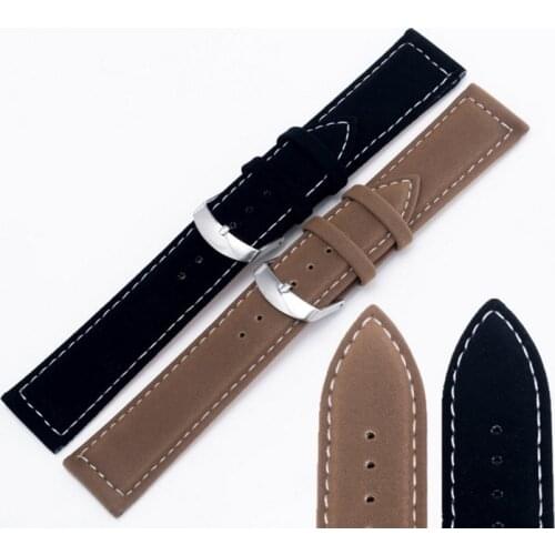 CARLYWET 18 22mm Suede Leather Black Brown White Stitches Watch Band Strap Belt For Diesel Rolex Omega Fossil Casio Seiko