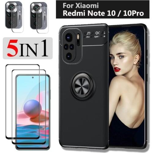Redmi Note 10S Case Kit,Protective Glass + Cover with Ring, Redimi Note 10 Shockproof Case for Xiaomi Redmi Note10 Pro 10S 10 5G