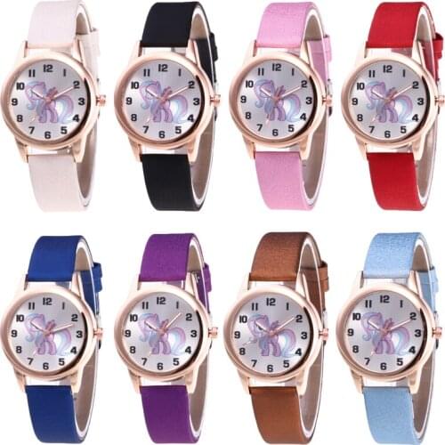 Cartoons Childrens watch Lovely unicorn Girl watch Little Pony Leather Quartz Watch Student clock Kid watch birthday present