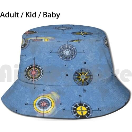Navigating The Waters Sun Hat Foldable UV Protection Anchor Map World Map Ships Wheel Compass Octopus Dolphin