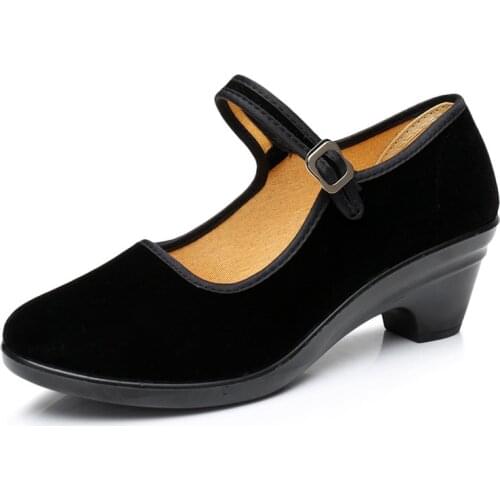 Flannel Yangko Dancing Shoes Folk Dance Shoes Wear-resistant Square High-heeled Modern Dance Shoes For Girls Women Adult A176