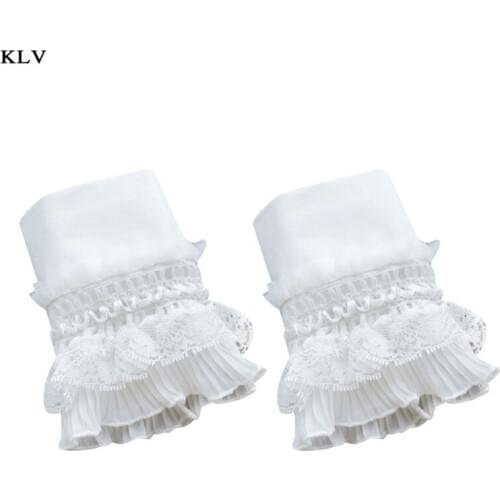 Gothic Retro Black Detachable Sleeve Fake Cuffs Multi Layer Ruffles Lace Patchwork Lolita Princess Sweater Decorative