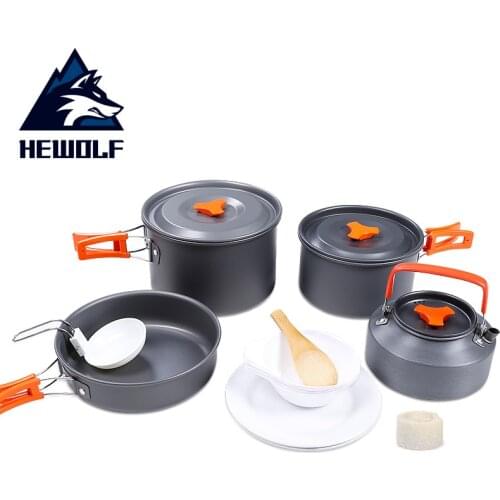 Hewolf Camping Cookware 4-5 Persons Outdoor Cookware Tableware Set Of Foldable Portable Travel Picnic Multipurpose Cooking Tool
