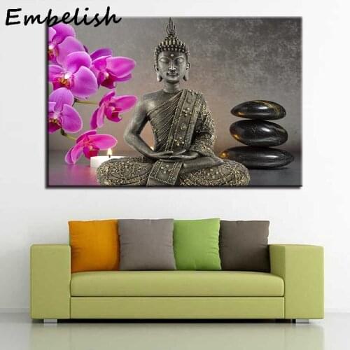 Canvas Paintings Home Decor HD Prints Buddha Statue Pictures 1 Piece/Pcs Orchid Candles Stones Poster Living Room Wall