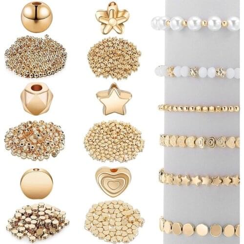 L5YA Spacer Beads Acrylic Round Golden Beads Round Beads Set Golden White Golden Heart Shape Star Shape Flower Shape Beads