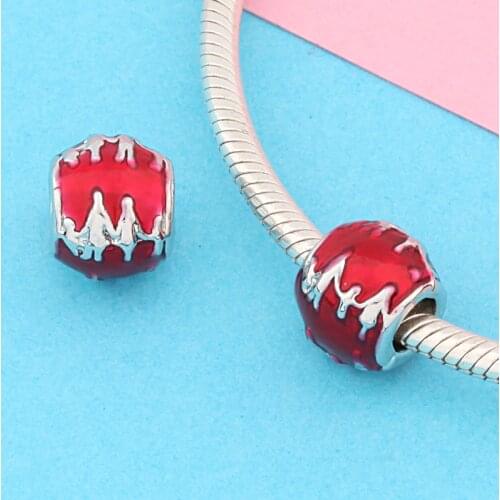Leabyl New Classic Family Hold Hands Red Enamel Charm fit Bracelets & Bangles Round Big Hole Beads for DIY Jewelry Making