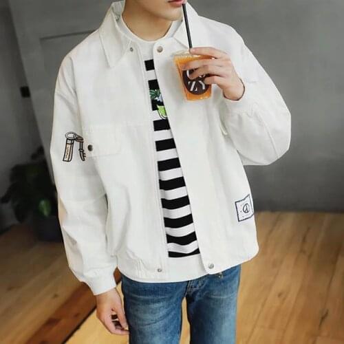 Jacket Mens Printed Pocket Zipper Leisure Baseball Suit Korean Turn-lapel Embroidered Harbin Denim Jacket Mens Student Jacket