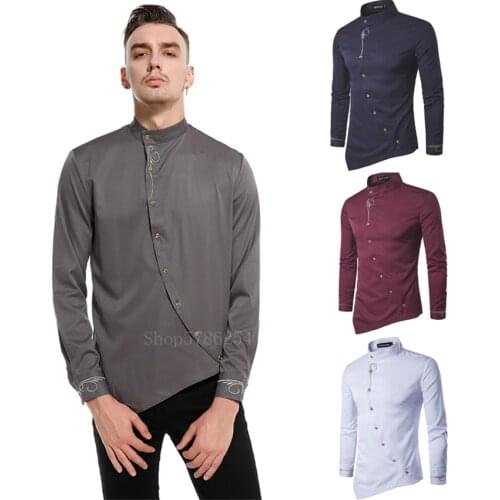 6Colors Man African Style Dashiki Shirt Long Sleeve Embroidery Oblique Irregular Long Dress Casual Stand Collar Bazin T-shirt