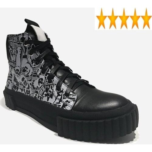 Men Leather Personality Genuine 2021 Fashion Winter Lace Up Ankle Boots Street Hip Hop Shoes Platform High-Top Sneakers