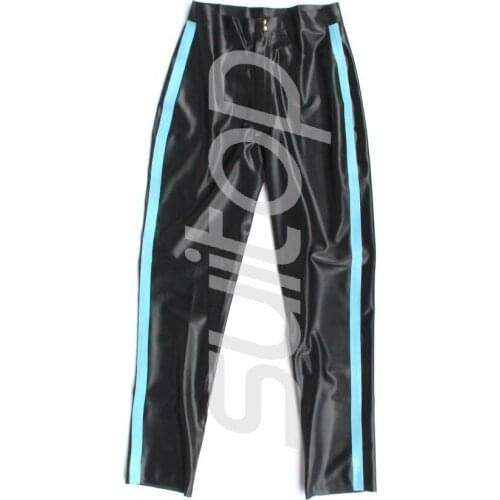 Men 's Suitop 0.4mm latex glued jeans with front zip Male 's pants rubber trousers