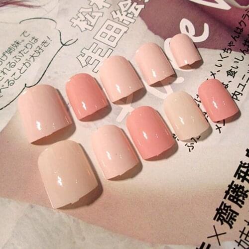 24Pcs/Set Fake Nails Press on Girls Finger Beauty False Nail Art Tips Bright Shining Solid color Full Cover French Nail Art Tips