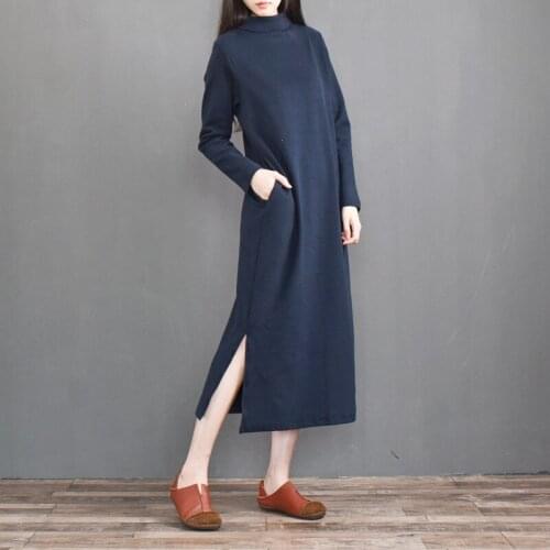2020 Autumn Spring Thicken Dresses For Women Straight Basic Long Sleeve winter Turtleneck velvet Dress Pockets Plus Size M-8XL