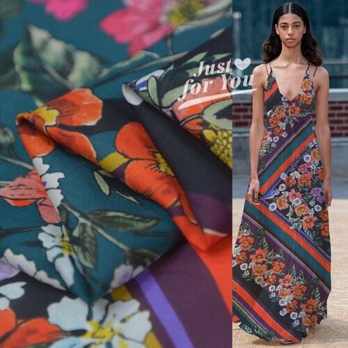 By Meter Flower Summer Silk Cotton Blended Fabric Clothing Cloth