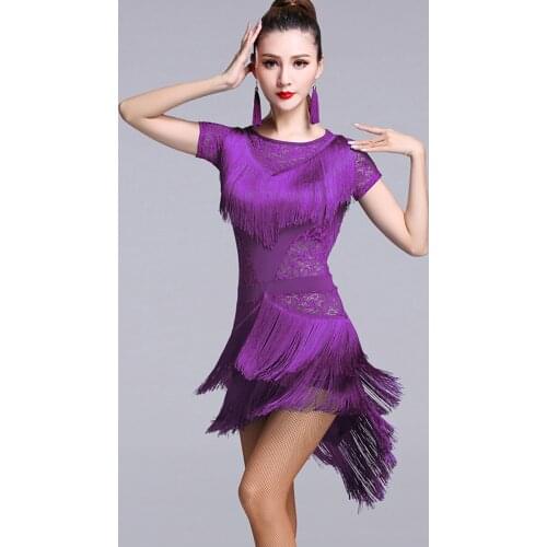 Sexy Latin Dance Dresses For Ladies 4 Color Nice Quality Elastic Tassel Skirts Women Adult Latino Ballroom Dancing Dress Y076