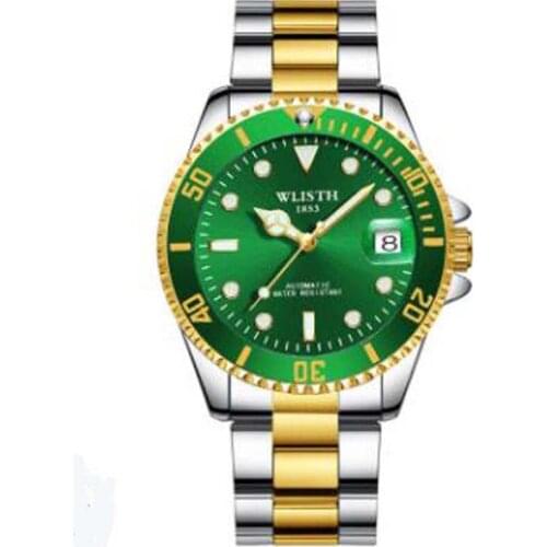 Luxury Wlisth Top Brand Men Rotatable Bezel Gmt Sapphire Date Gold Stainless Steel Sport Blue Dial Business Quartz Reloj Hombre