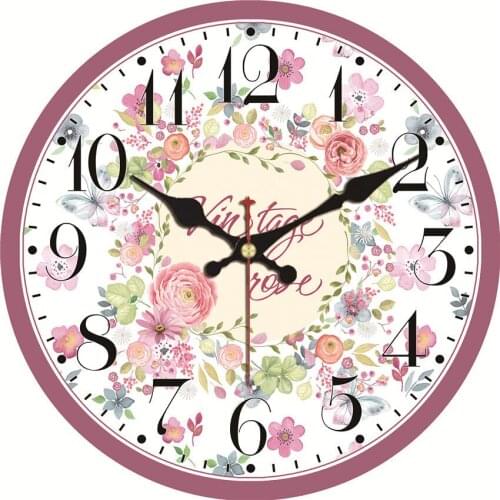 Pink Patterns Vintage Clock Flower Design Silent Home Office Cafe Kitchen Decoration living room Home Large Art Wall Clocks