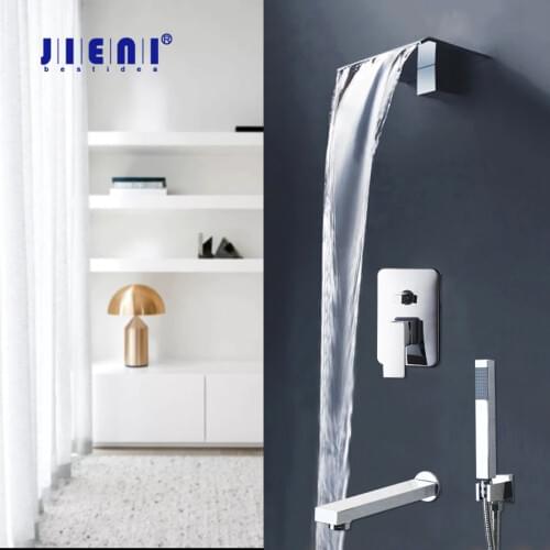 Modern Design Chrome Polish Soild Brass Waterfall Bathroom shower Mixer Taps Bathtub Bath Water shower Faucet Mixer Taps
