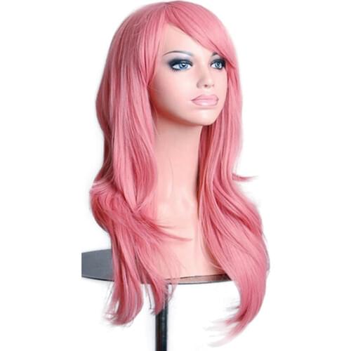 Soowee 70cm 12 Colors Wavy Pink Cosplay Wig Hairpiece Synthetic Hair Gray Pink Blonde Wigs for Black Women