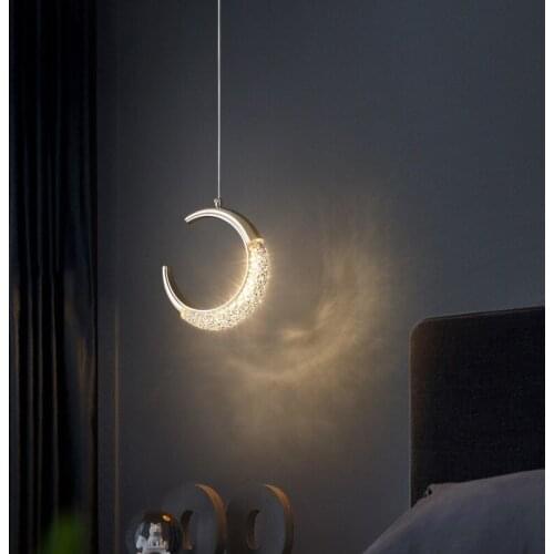 Modern LED Creative Pendant Lights Moon Crystal Hanging Lamps Bedside Lighting Bedroom Living Room Light Fixture Home Decoration