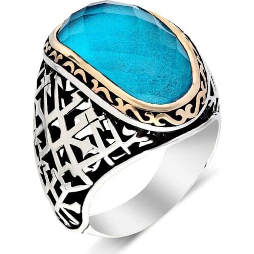 925 Sterling Silver Ring For Man Real Pure 7 Colors Zircon Stones Embroidered Patterned Handmade Turkish Jewelry