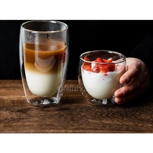High temperature resistant double-layer glass coffee cup heat insulation anti-scalding cup milk cup juice cup office home tea cu
