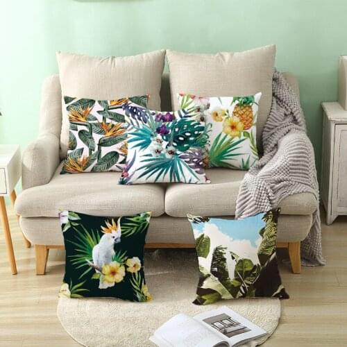 Tropical Plants Pillow Case Polyester Decorative Pillowcases Green Leaves Throw Pillow Case