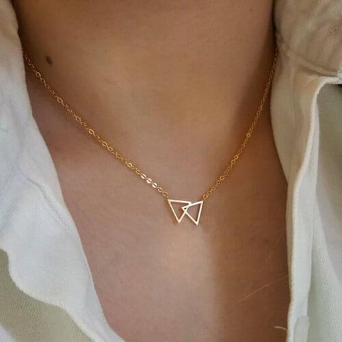 V Attract Stainless Steel Jewelry Open Double Triangle Necklaces Pendant For Women Rose Gold Ketting Choker Best Friend Gift