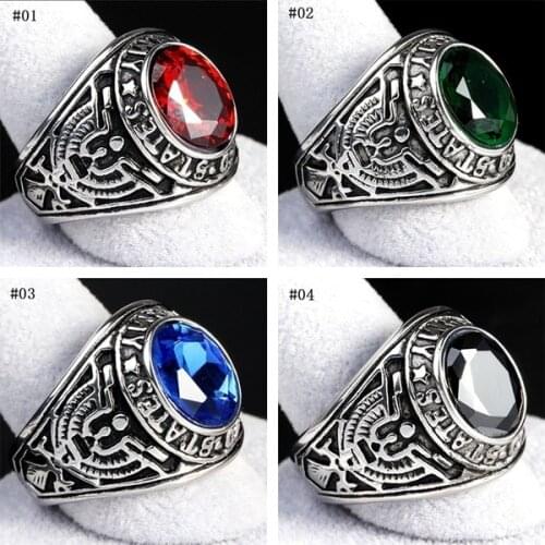 Vintage Punk Ring for Men Silver Color Geometric Rhinestone Two Tone Carved Partten Gothic Jewelry Luxury Rings Anniversary Gift