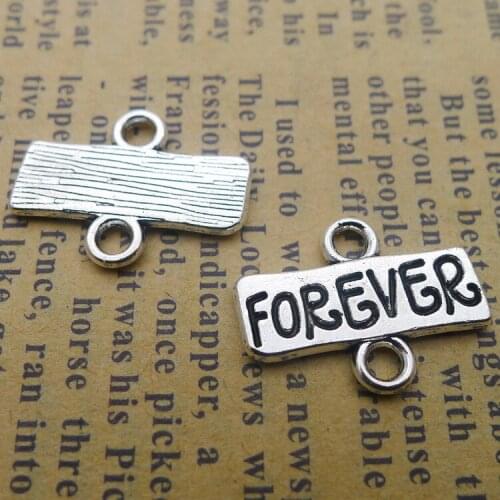 20 Pieces 13*17mm Mixed Alloy Antique Silver Color Forever Charms Connector Vintage Pendant Accessory For DIY Jewelry Making