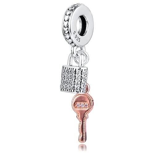 Pave Padlock and Key Dangle Sterling Silver Jewelry Fits Charms 925 Silver Bracelets For Woman DIY Beads For Jewelry Making