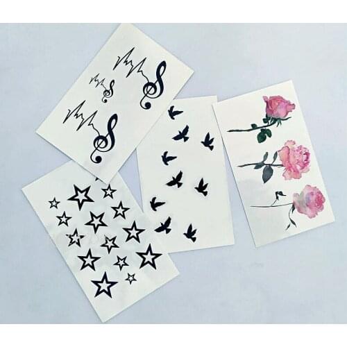 Waterproof Temporary Tattoo Sticker musical note pink rose bird stars small tatto flash tatoo fake tattoos for women men kid