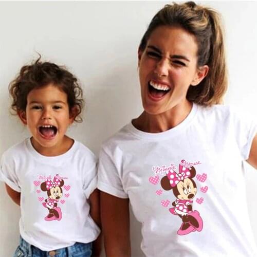 Womens Funny Flower Mickey Mouse Head Printed Girl Kids T-shirt Summer Fashion Ullzang Harajuku Family Matching Clothes T Shirt