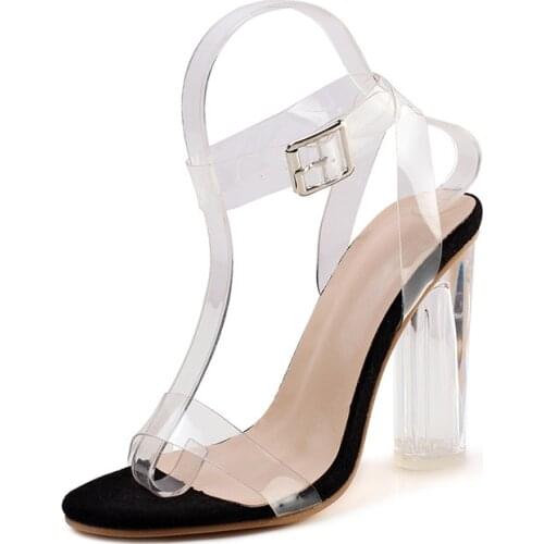 Summer Plus Size 43 Shoes Women Clear High Heels Sandals Fishion Buckle Peep Toe Sandals Transparent Shoes Sandalias Mujer 2020