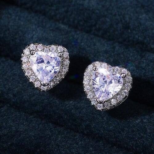 Fashion Sparkling Zircon Heart Stud Earrings For Women Elegant Wedding Party Jewelry Pendientes Brincos eh1171