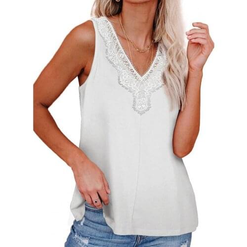 Tops for women fashion 2021 V Neck Solid Color Vest Lace Sleeveless Loose Pullover Top for Daily Life Summer clothes for women