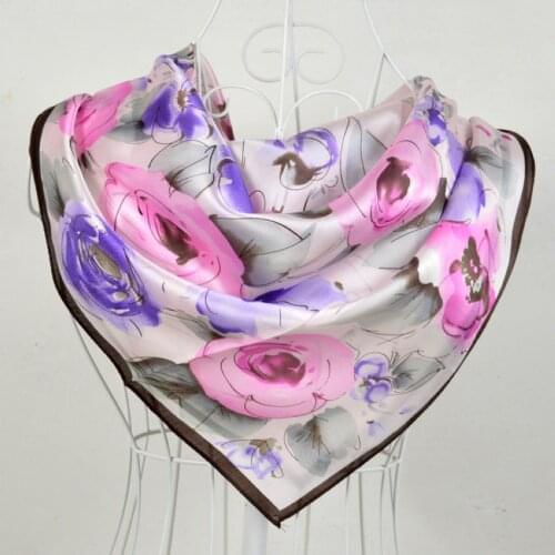 [BYSIFA] Water Pink Large Square 100% Silk Scarf Printed New Sweet Roses Women Scarves Wraps Luxury Muslim Head Scarf 90*90cm